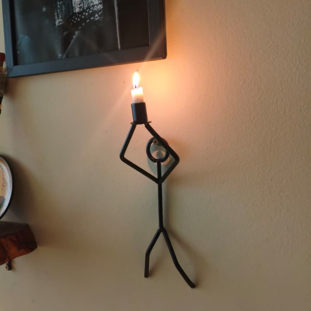 Porta Velas Portador da Chama | Candelabro de Parede Preto em Ferro Maciço | WitzSmith