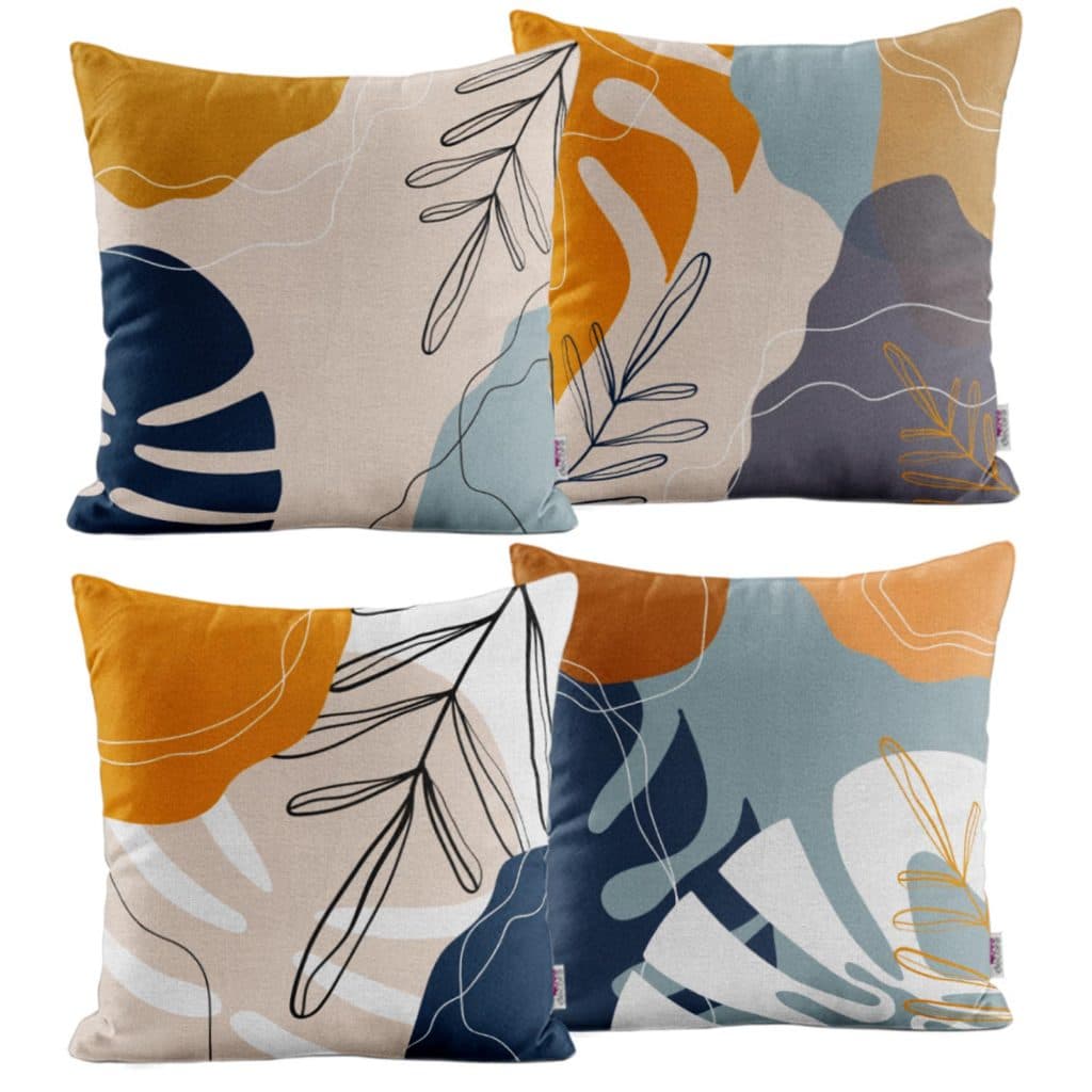 Kit 4 Capas de Almofadas Para Sofá Decorativas Laranja e Azul 40x40
