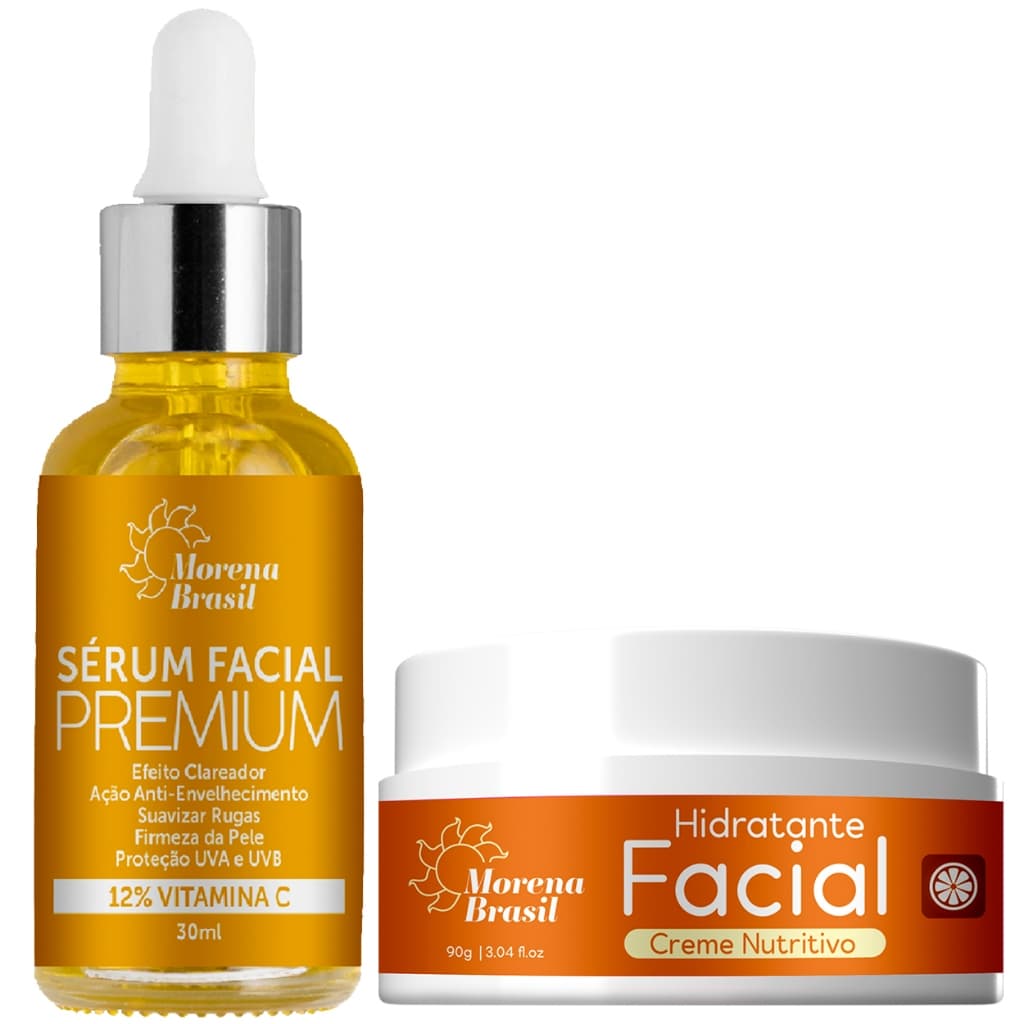 🔆 Kit Skincare Morena Brasil 🔆 – Vitamina C Potente | Sérum + Creme para Rosto 🍊🔆