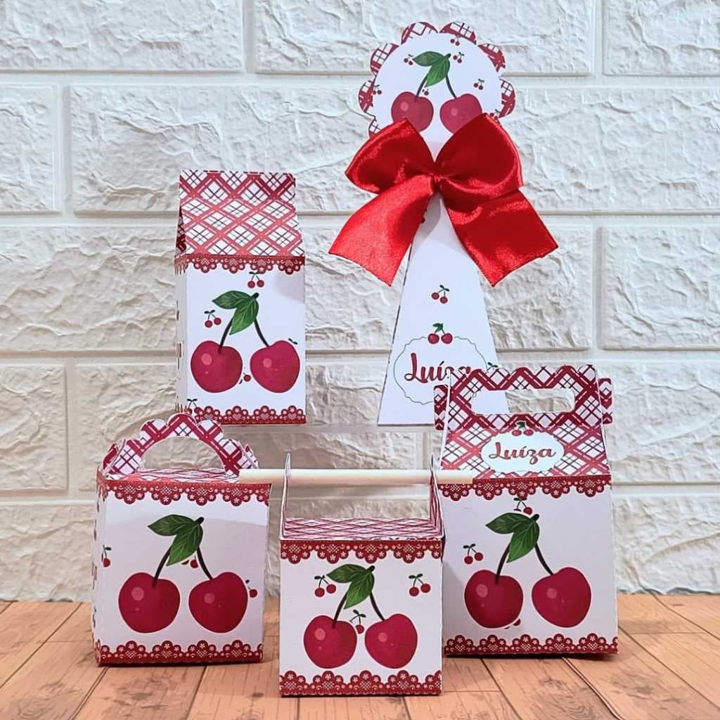 Kit Caixas Personalizadas para festas de aniversário, lembrancinhas, TEMA CEREJINHA PEGUE E MONTE