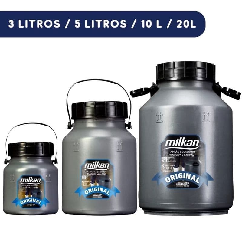 Tambor Lata Latão de Leite Plástico Resistente 3, 5, 10, 20 Litros Milkan