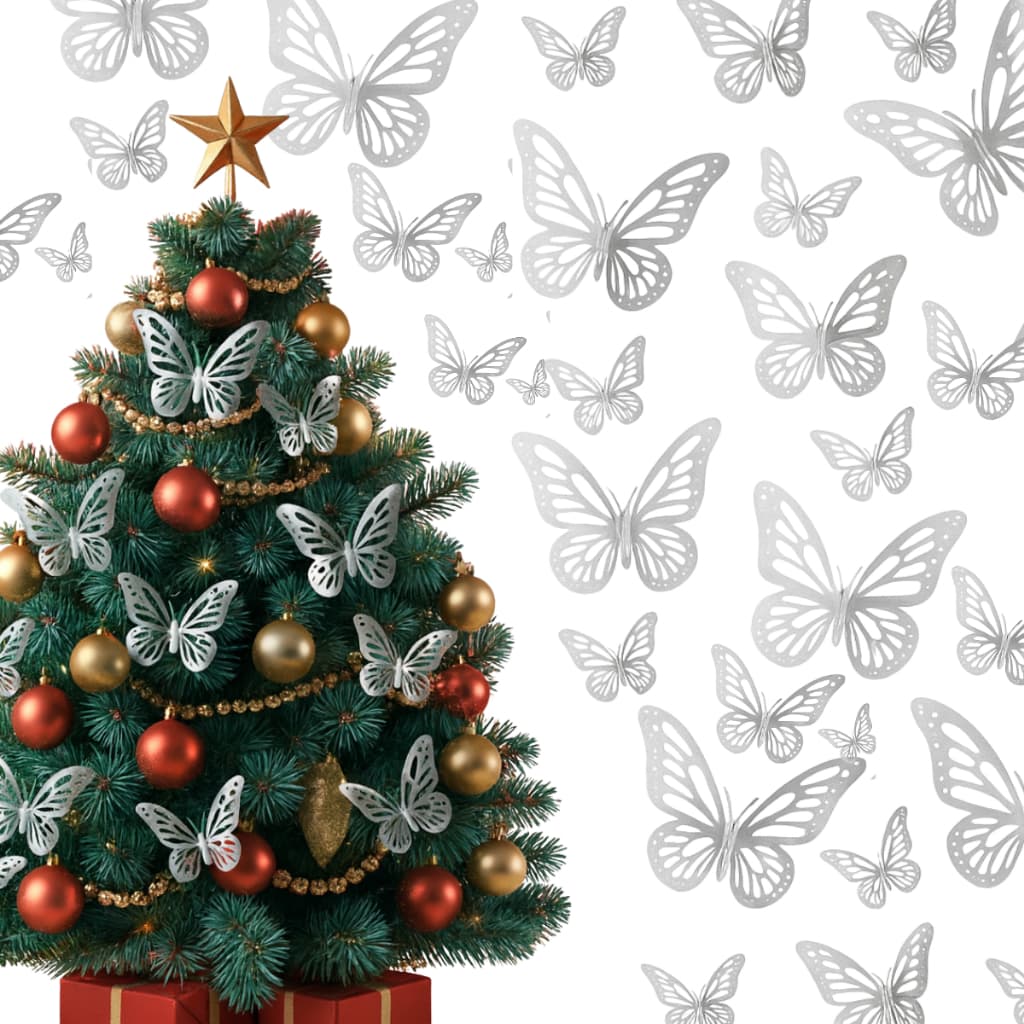 Kit 24 Borboletas Decorativas Artificial 3D para Decoração Enfeite de Natal Festa Balão Natalina