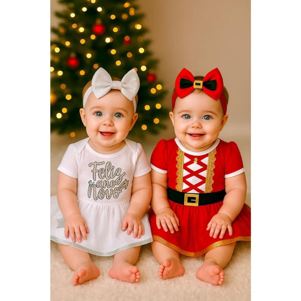 Kit 2 Bodys Temáticos Look Natal e Ano Novo Bebe Menina Body Mamãe Noel Body Ano Novo Kit Completo Natal Body Temático