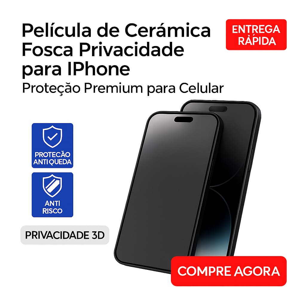 Kit Película de Cerâmica Fosca Privacidade para iPhone – Proteção Premium para Celular