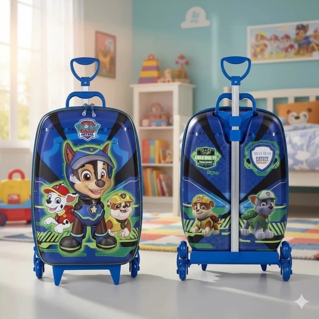Mala Infantil Patrulha Canina 3D Azul com Rodinhas Espaçoso Viagem Menino Kids Estilo
