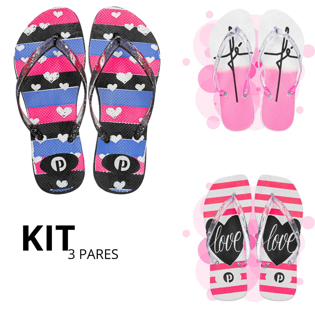Kit Chinelo Feminino Casual Leve Antiderrapante Amor