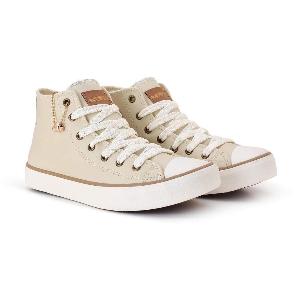 tenis de cano alto star white luxo pingente gold coração
