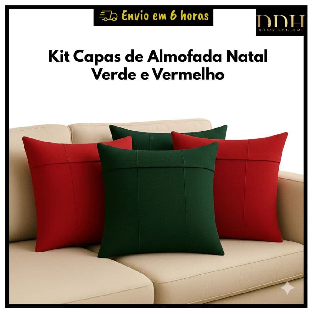 Kit Capas de Almofada Natal Verde e Vermelho | Decoração Natalina Natal Sala Sofá Serve Até 45x45cm