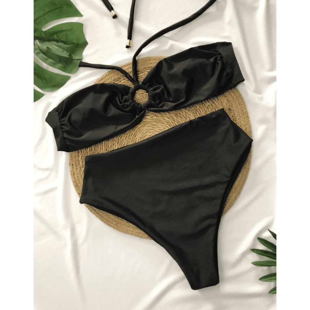 Conjunto Biquini com Calcinha Cós Alto e Top Argola Tomara que Caia..