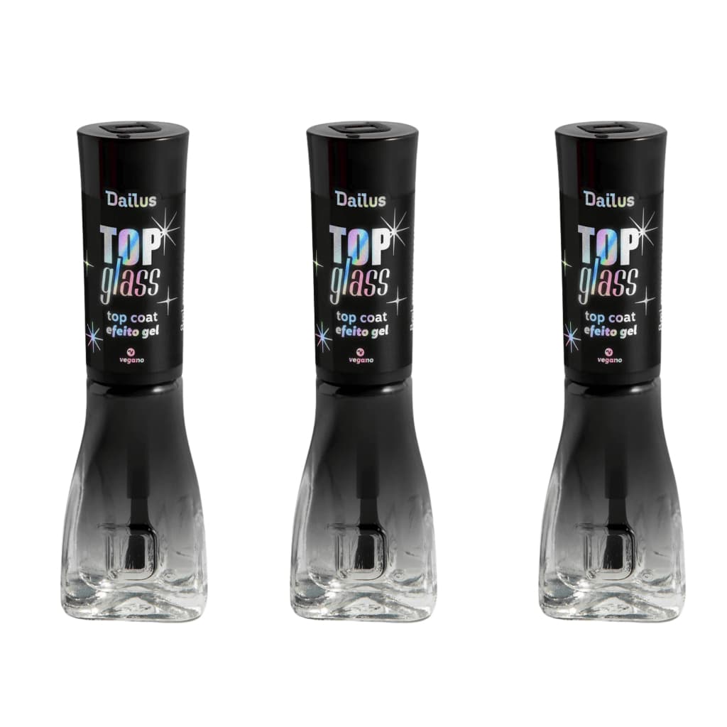 Esmalte Dailus Top Glass Top Coat Efeito Gel Incolor KIT/3UN