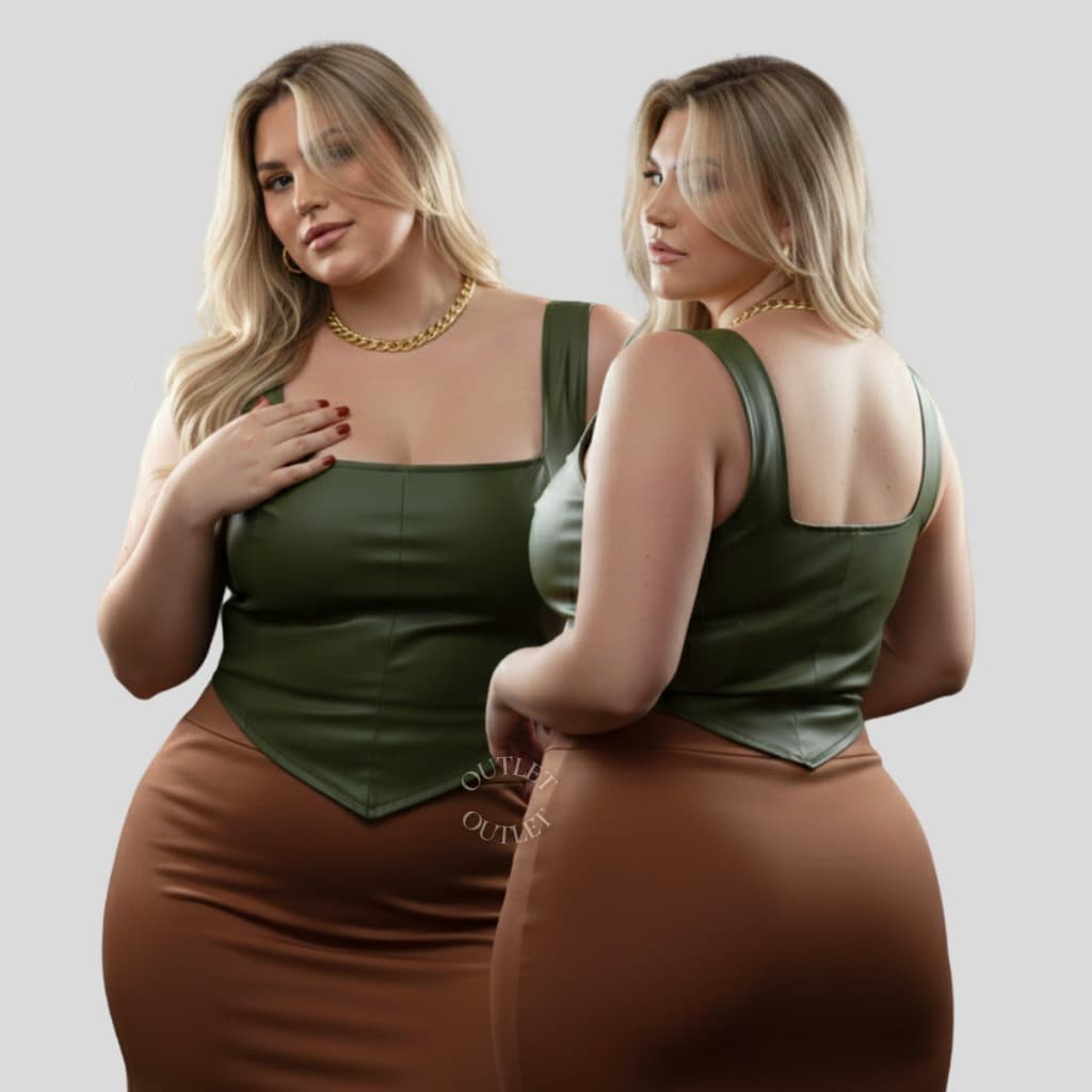 Corset Blusa Couro Alcinha Plus Size Moda Inverno - Mavie