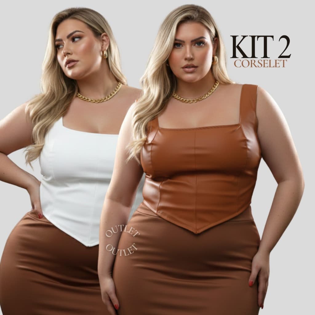 Kit 2 Blusa Feminina Corselet Couro Plus Size Moda - Mavie