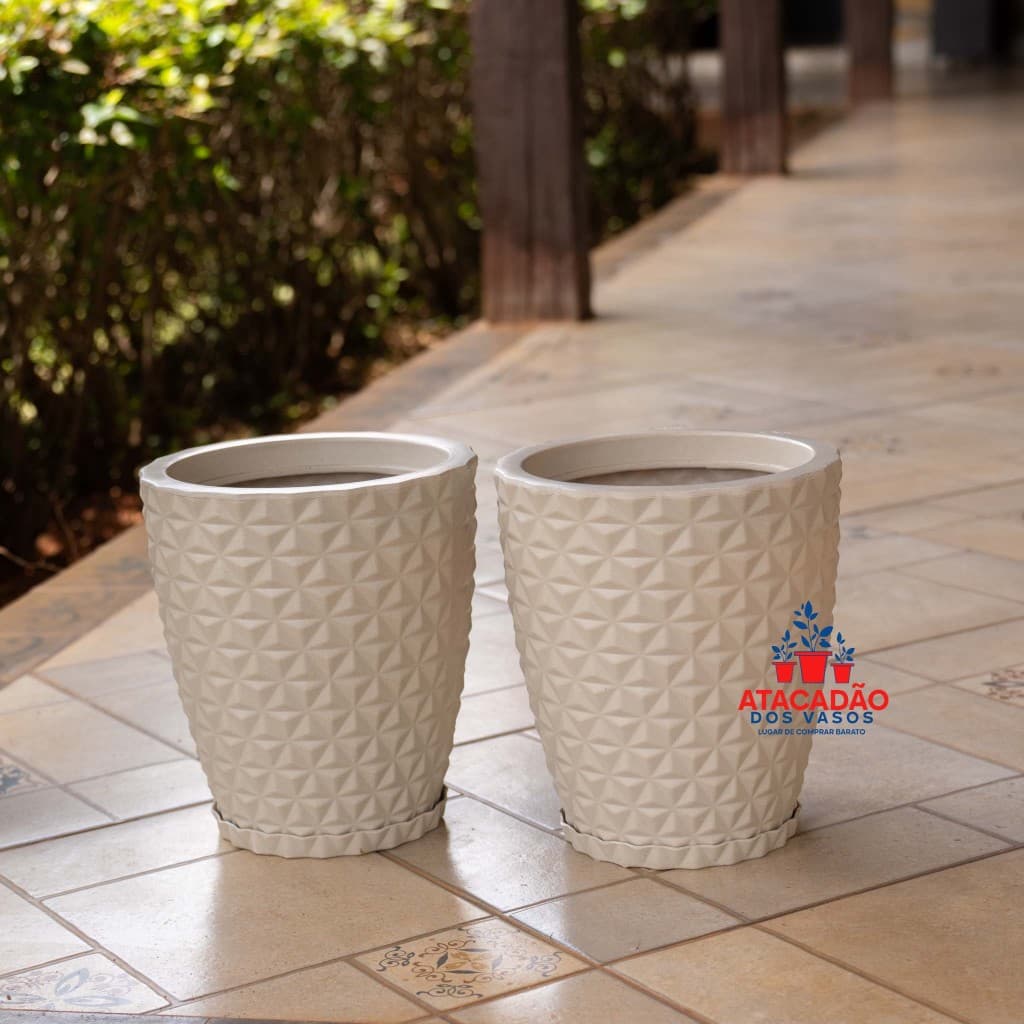 Kit 2 Vasos Para Plantas com Prato • Vasos Decorativos para Jardim, Varanda, Sala e Área Externa