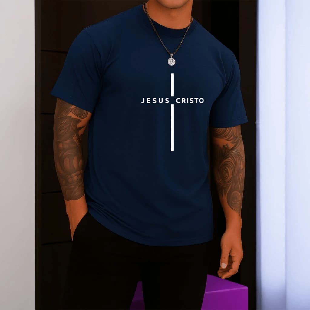Camiseta Cristã T-Shirt Unissex Evangélica Estampa Cruz Feminina Masculina 100% Algodão Street Style