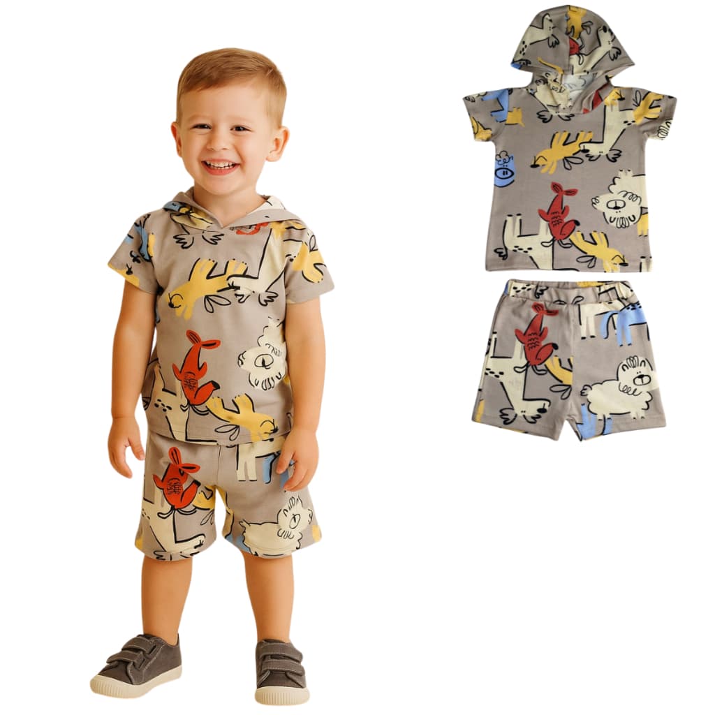 Conjunto Infantil Verão de Menino Camiseta e Shorts 2 Peças Bebe ou criança