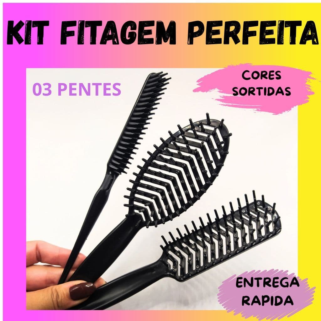 Kit Fitagem Dos Sonhos Escova Oval + Pente 3 Fileiras + Escova Para Cabelos Cacheado (Cor Sortidas)