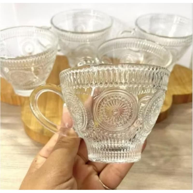 Jogo 6 Xícaras d lindas  para cafe cha de vidro com desenho de  mandala