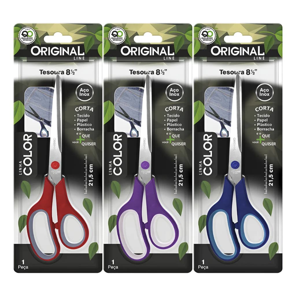 Tesoura 8 1/2" Original Line Linha Color 21,5cm Cortes Com Laminas Afiadas Diversas Cores