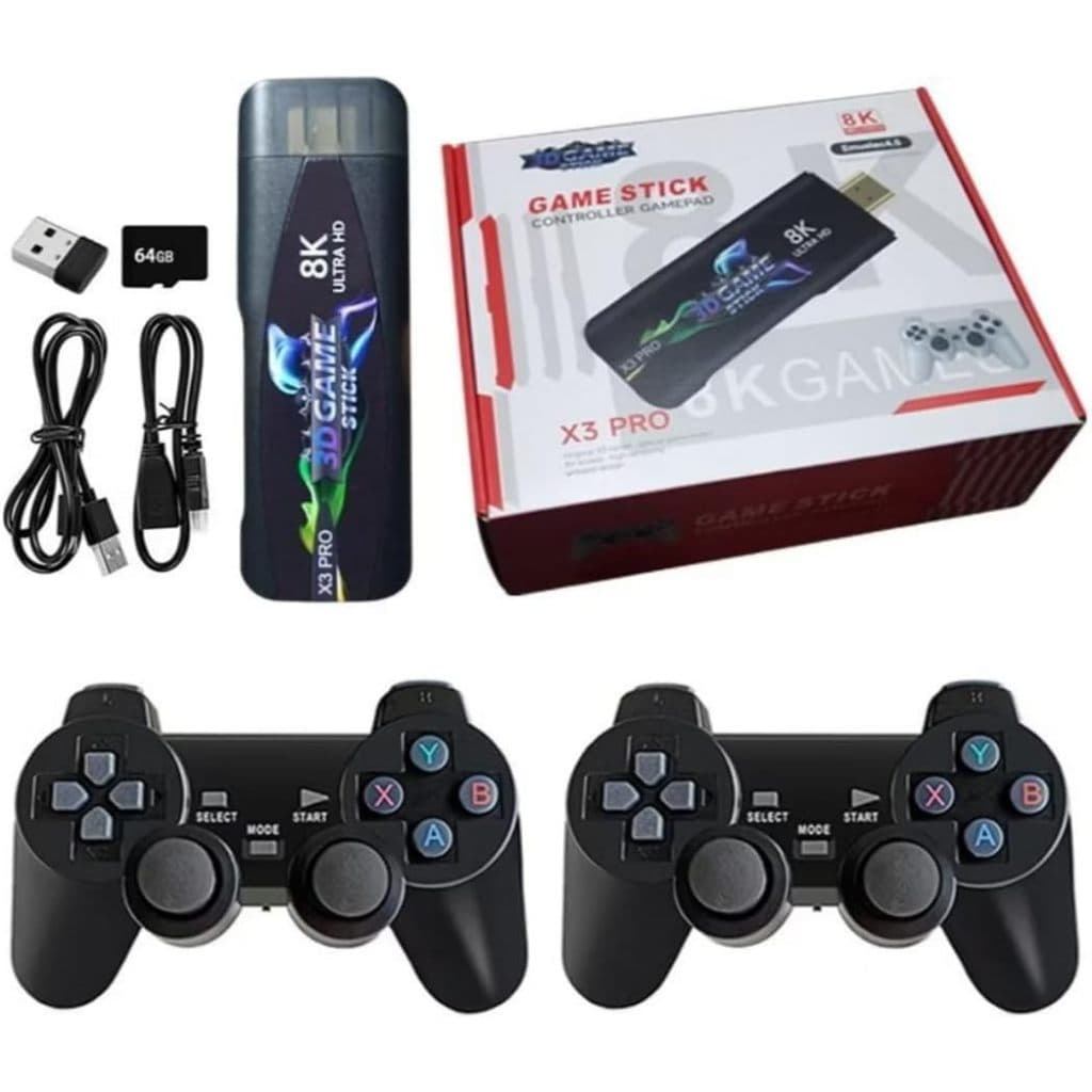 X3 Pro Ultra Hd 64GB +2 Controles Sem Fio + 30mil Jogos Retrô Clássicos Emuelec 4.5