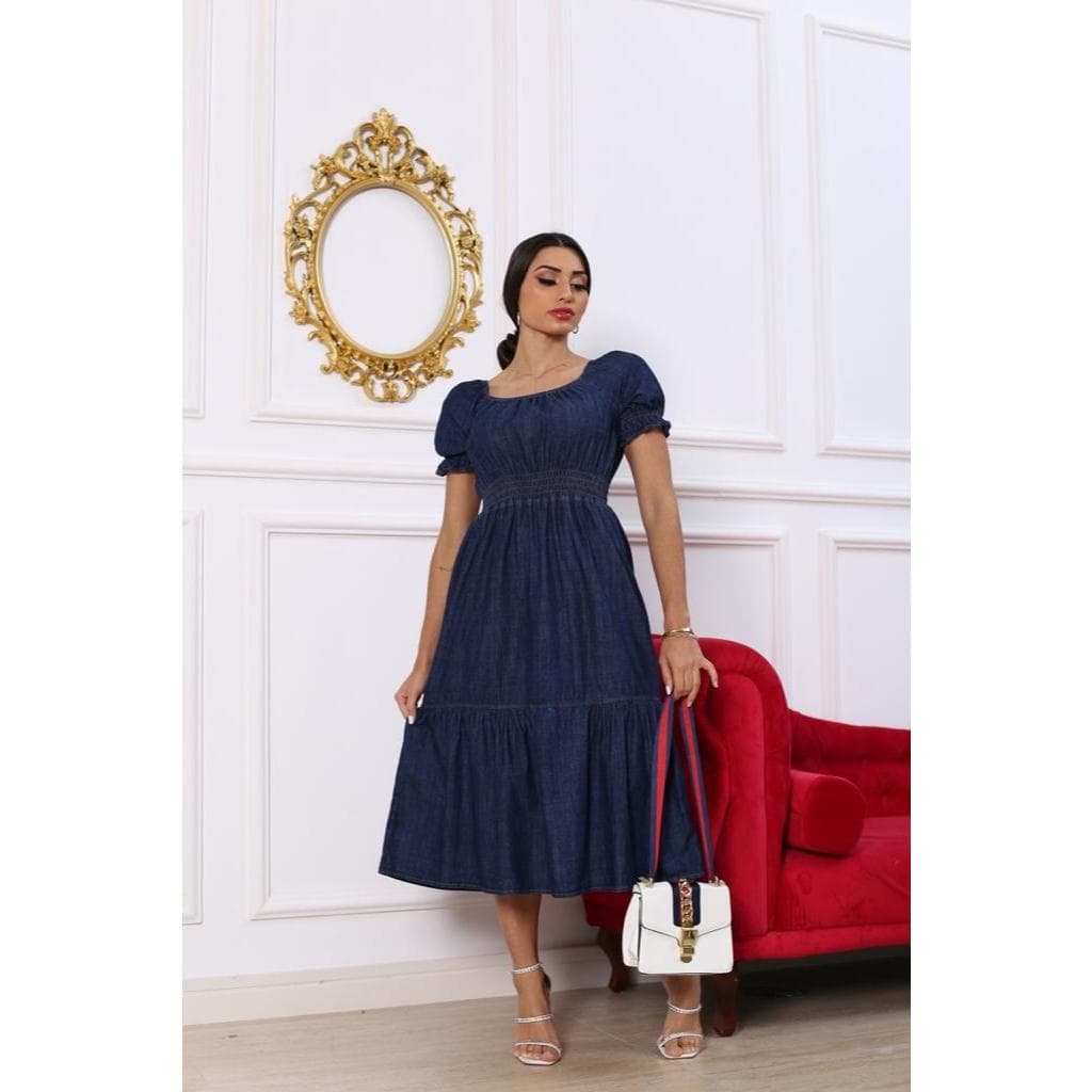 MID VESTIDO JEANS MOLINHO  ELASTICO COM MANGA    M  - G- GG   envio imediato