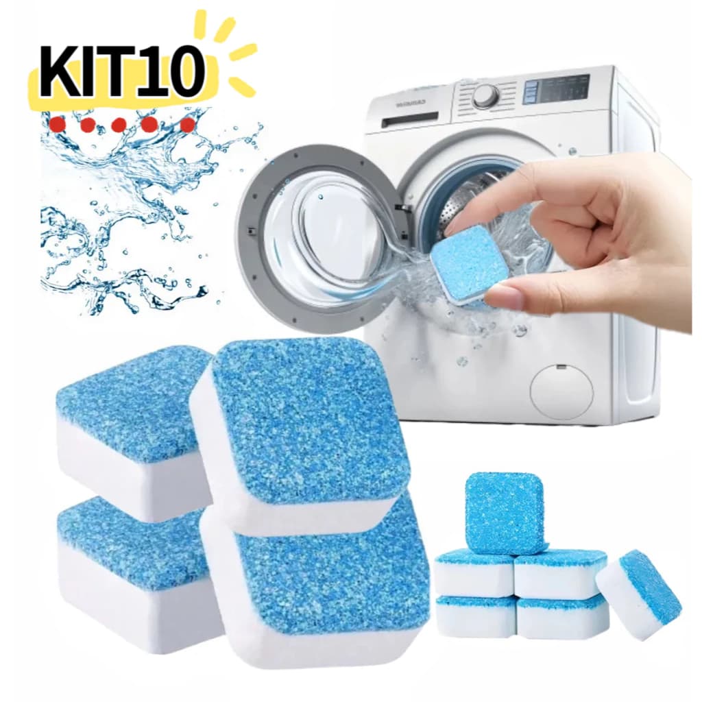 Kit 10 pastilhas antibactéria limpadoras de máquina de lavar