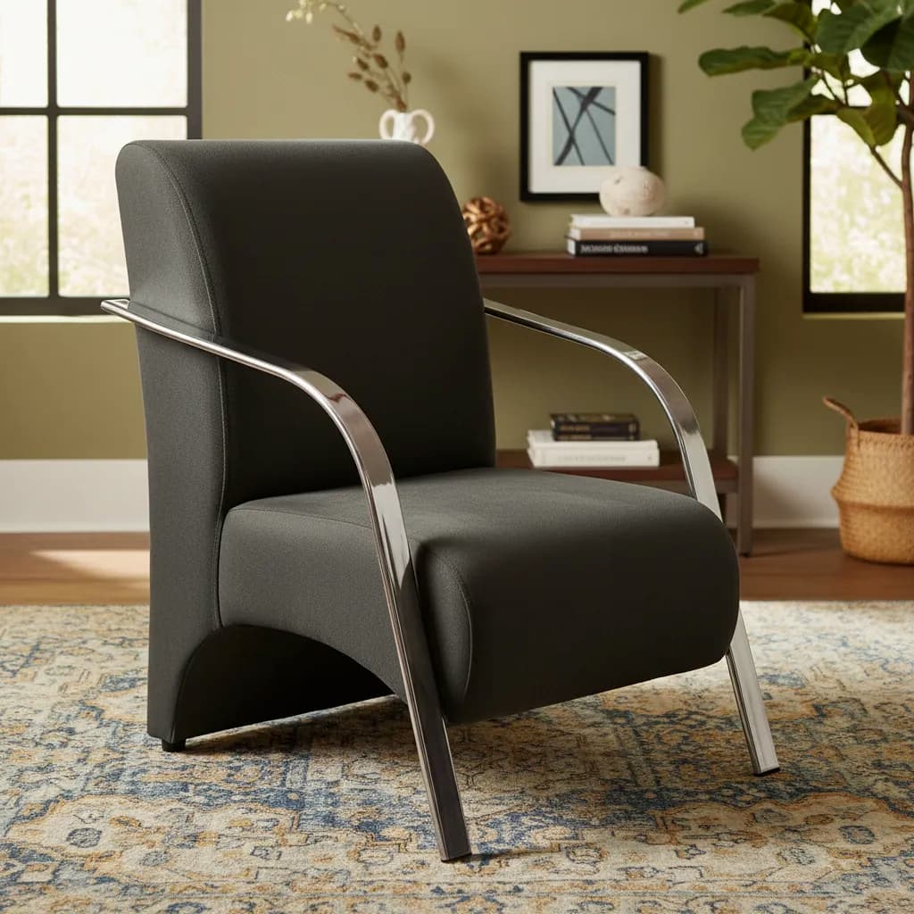 Poltrona Cadeira Decorativa Estofada Roma Sala Recepção Consultório Clínica Suede Braço de Aluminio Escritorio Manicure