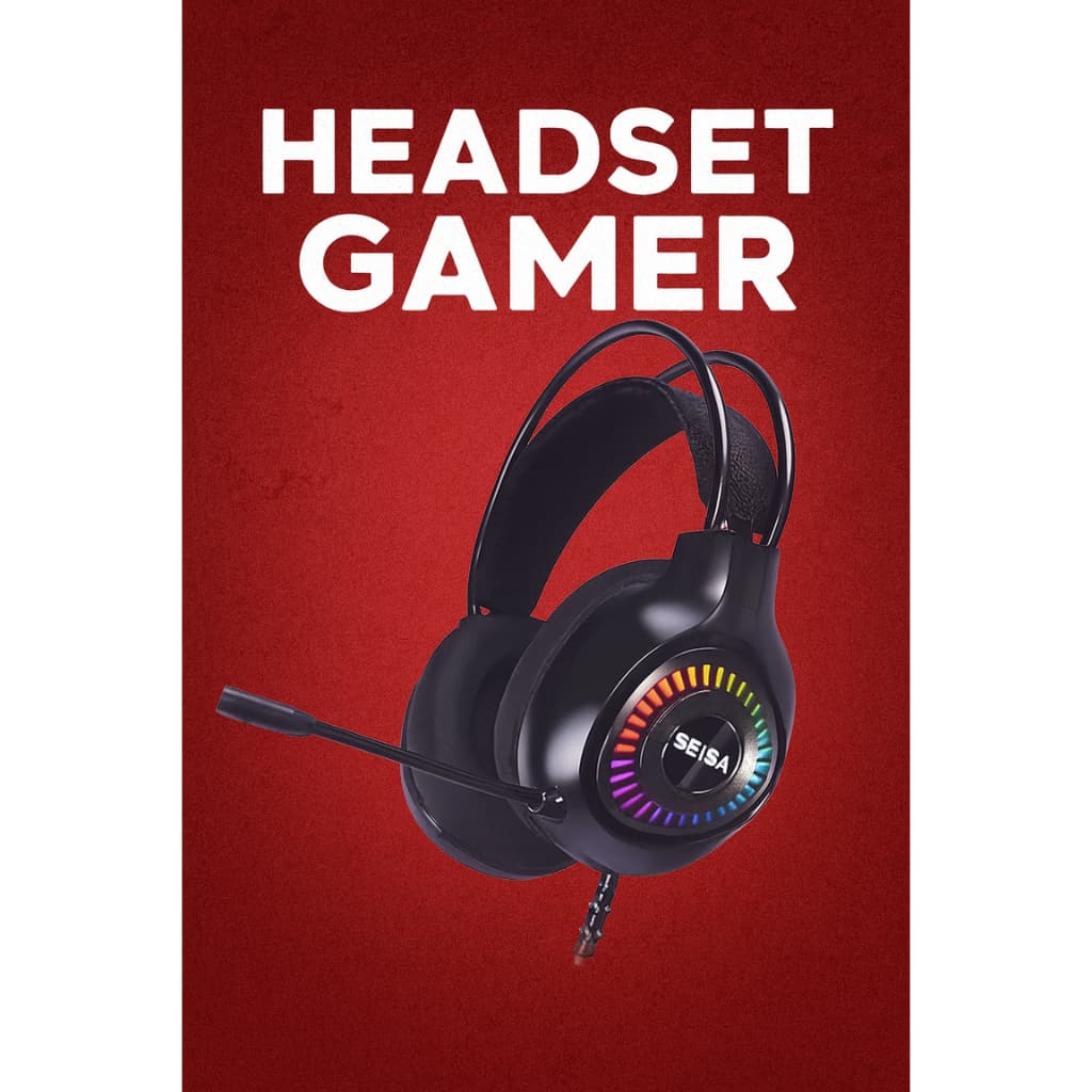 Headset Gamer SQ-GM19 – Fone com Microfone, LED, Som Potente, P3 3.5mm, Ideal para PC, PS4, Xbox e Celular