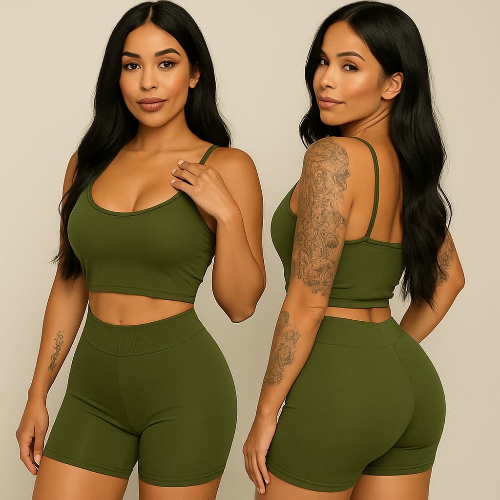 Conjunto Fitness Feminino Short e Top Alça Fina Academia Treino Corrida Modela Corpo  suplex Confortável Secagem Rápida