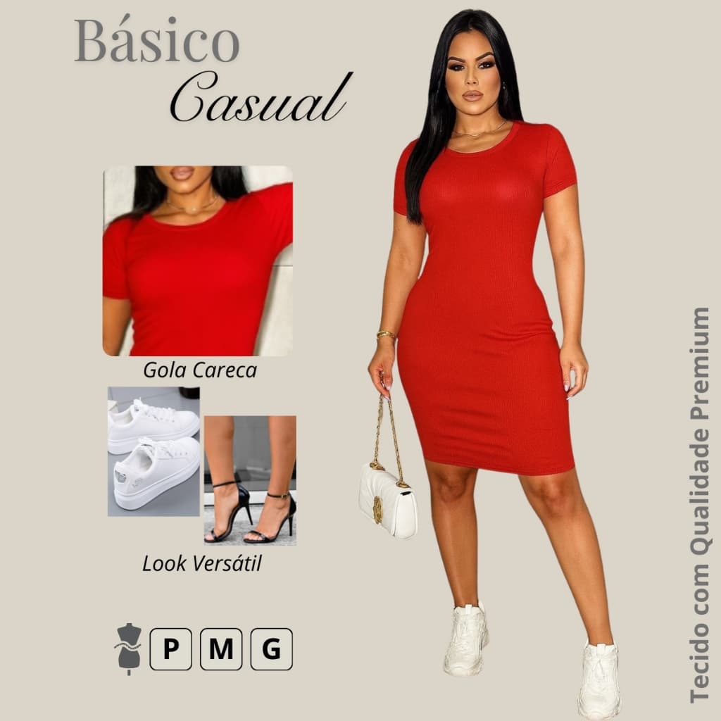 Vestido feminino tubinho midi curto verao casual basico tendencia ribana de algodão canelado