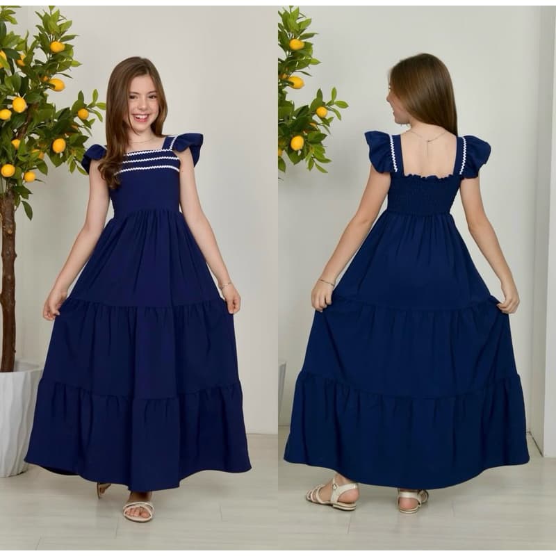 Vestido Infantil menina juvenil Longo regata babado 3 marias alfaiataria
