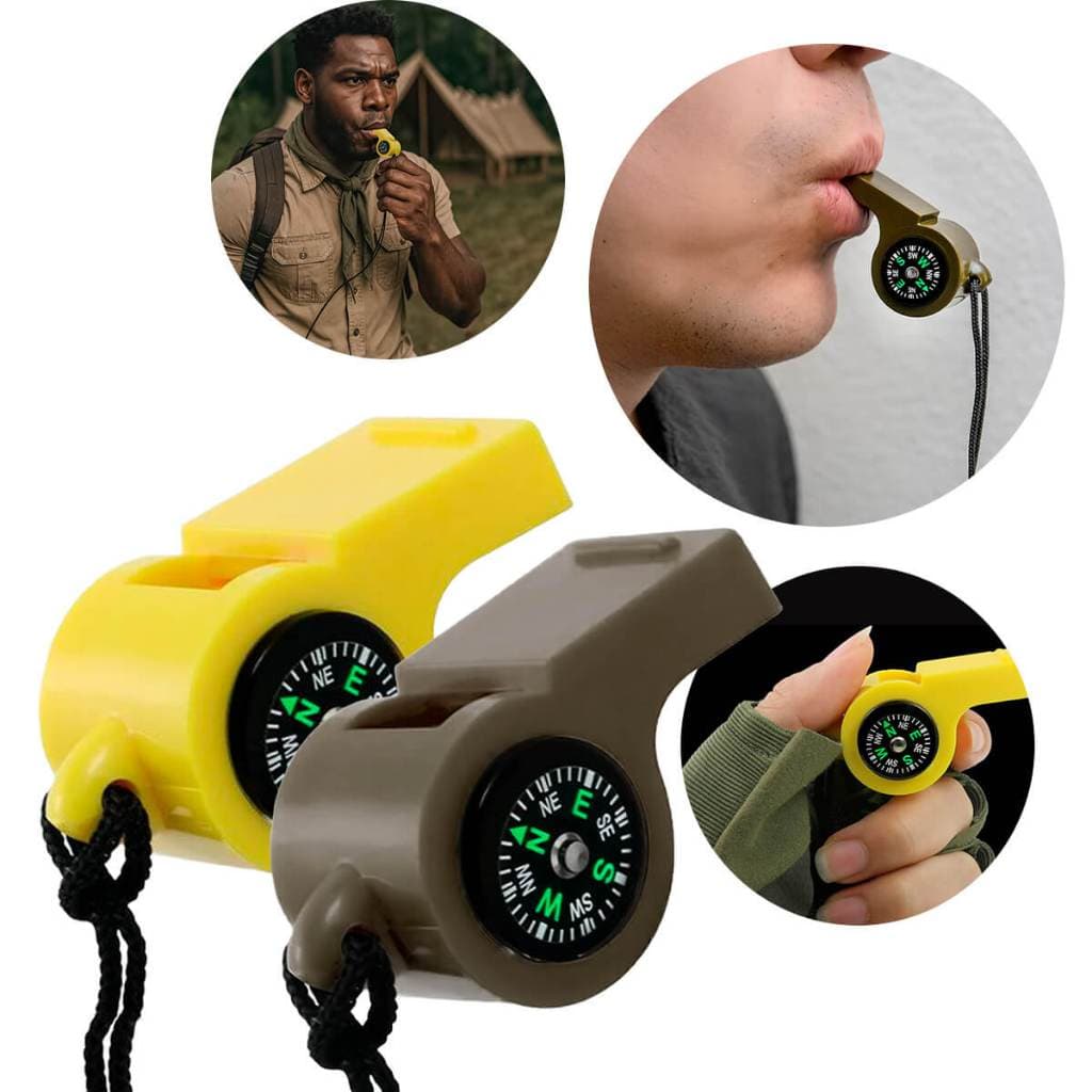 Apito de Emergência com Bússola e Cordão Camping Trilha