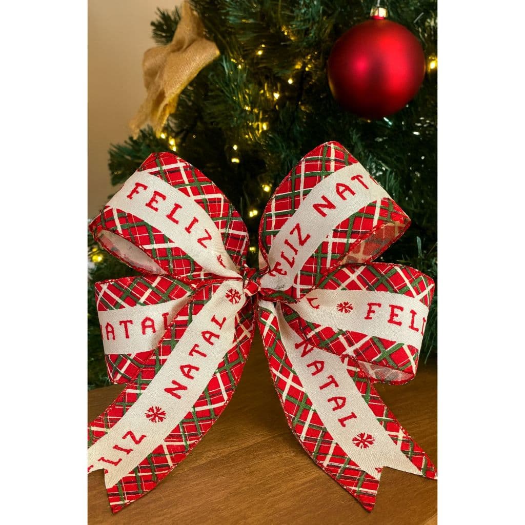 Fita de Natal aramada 9,14 cm por 6,3 escrito Feliz Natal