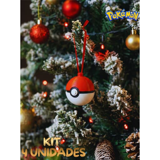 Bola De Natal Pokébola Pokémon 3D - Decoração Geek 3D KIT 4 UNIDADE