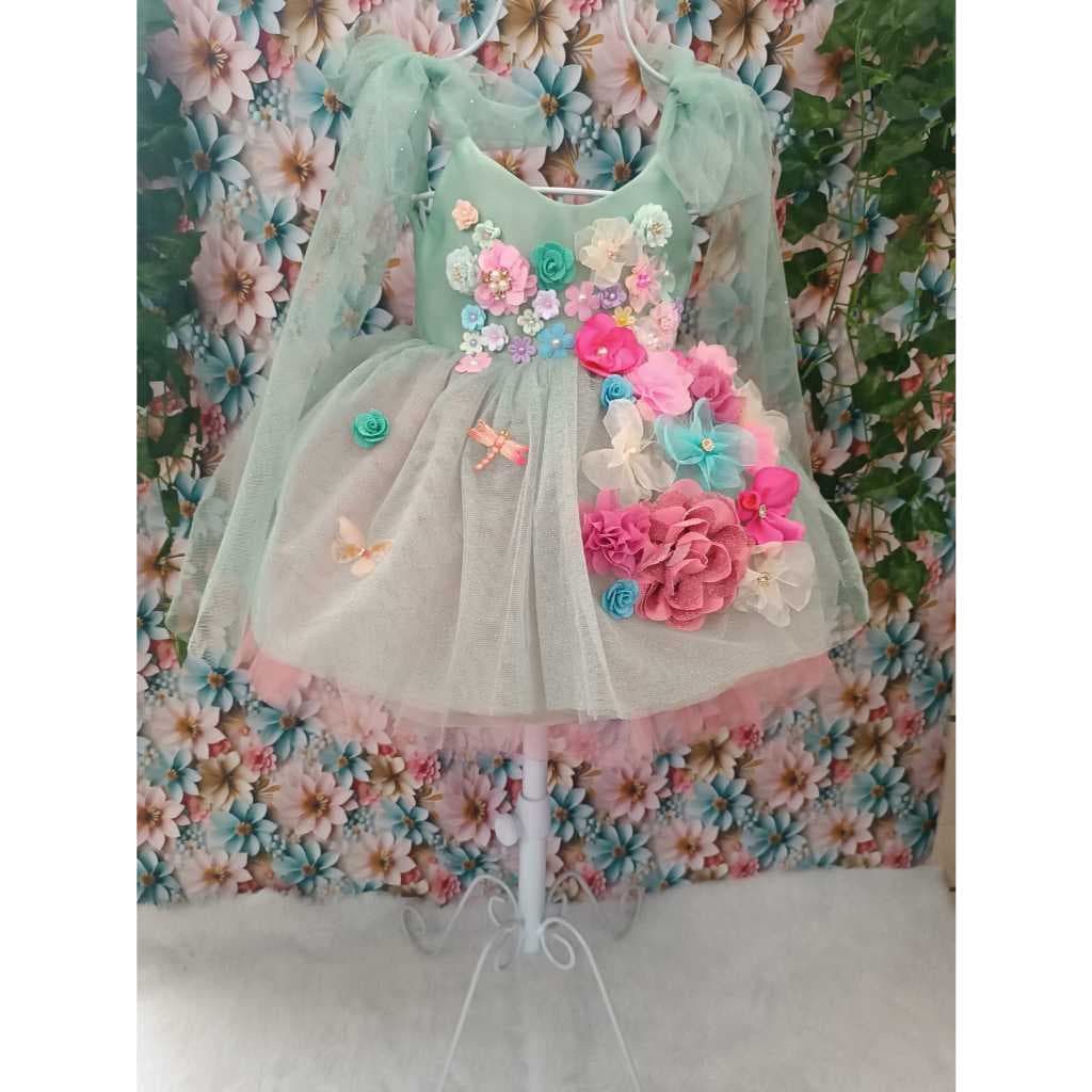 Vestido Infantil Luxo Floral | Tema Jardim Encantado | Festa, Smash, Aniversário candy color– Tutu com Flores 3D