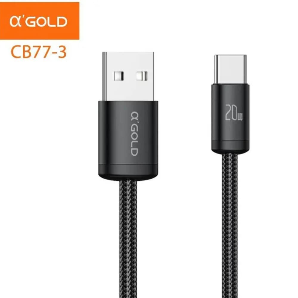 Cabo Turbo 20W USB para Tipo-C A’Gold CB77-3 – Alta Velocidade, Durabilidade e Carregamento Eficiente