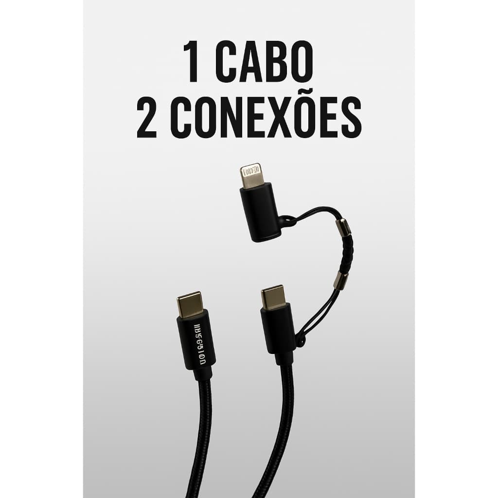 Cabo 2 em 1 H’maston XT28 – Turbo PD 60W, Tipo-C para Lightning/Tipo-C, Alta Velocidade 1m