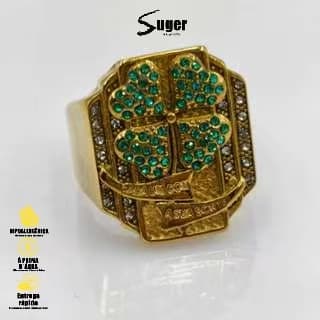 Dedeira de Aço Banhada a Ouro 18k – Trevo de Quatro Folhas, Sorte Única em Cada Peça