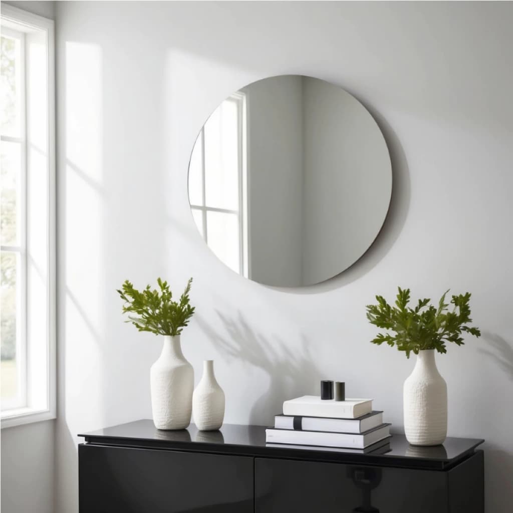 Espelho Decorativo Redondo com Borda Invisível - 35cm Diâmetro.