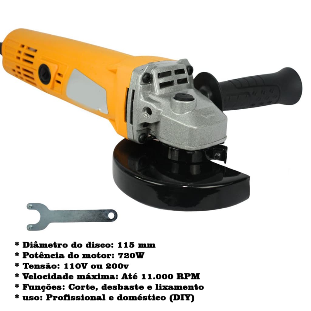 Lixadeira Esmerilhadeira Elétrica 115 mm 720W – Alta Potência e 11.000 RPM