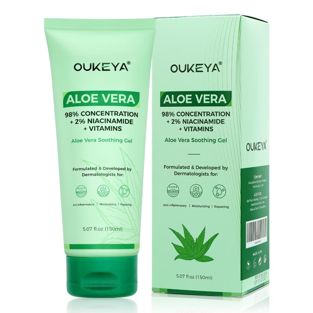 OUKEYA Extrato de Aloe Vera Natural Premium: Salvador Pós-Sol + Gel Hidratante Total