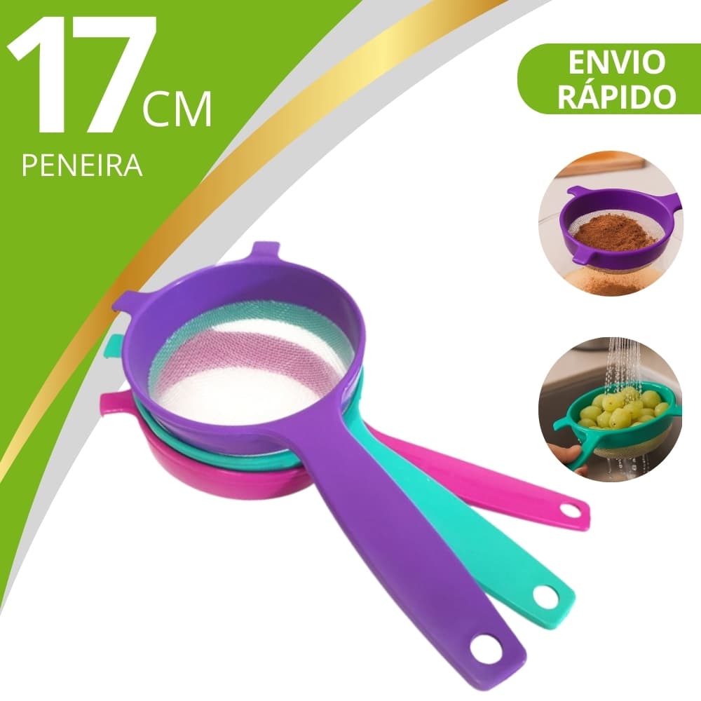 Peneira de Plástico Cozinha Coador 17cm Cabo Reforçado