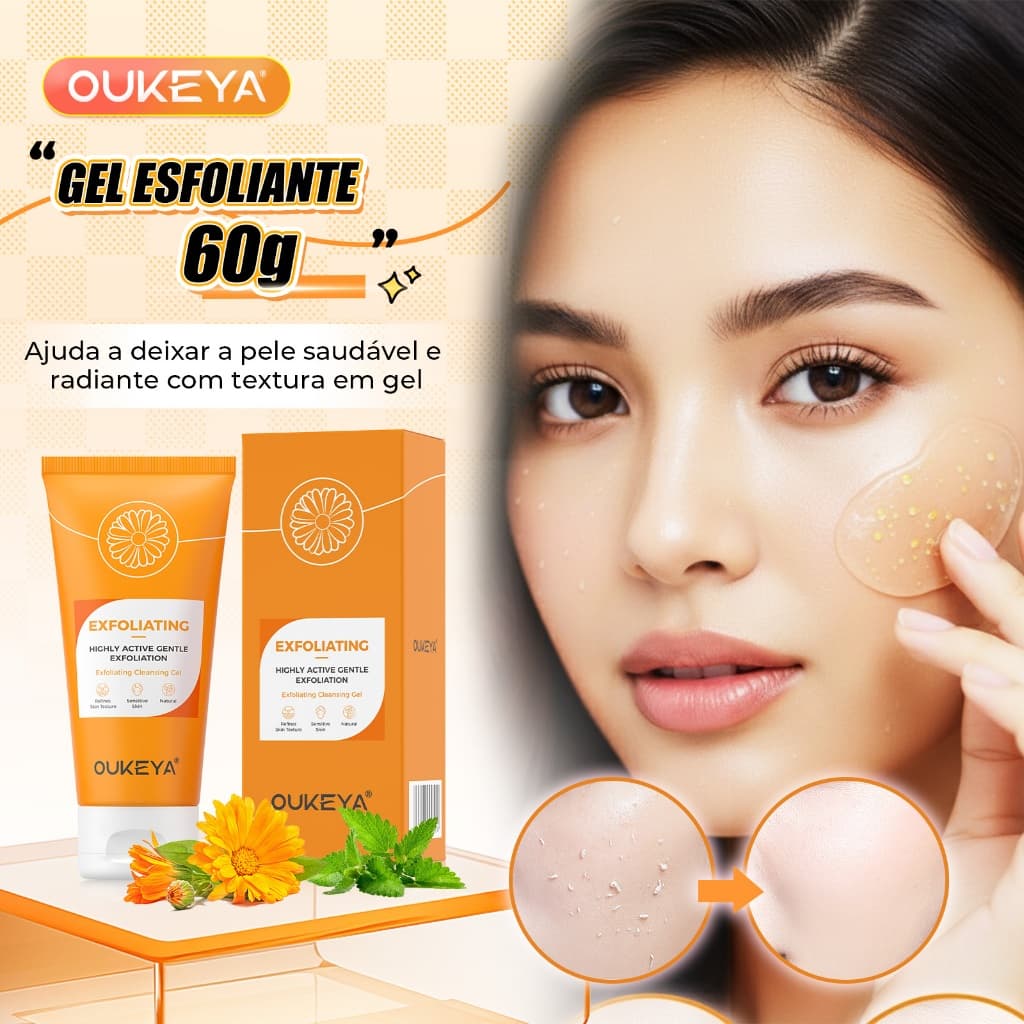 OUKEYA Gel Esfoliante Clareador Rosto Corpo Limpeza Profunda Renova Suaviza Pele Sensível