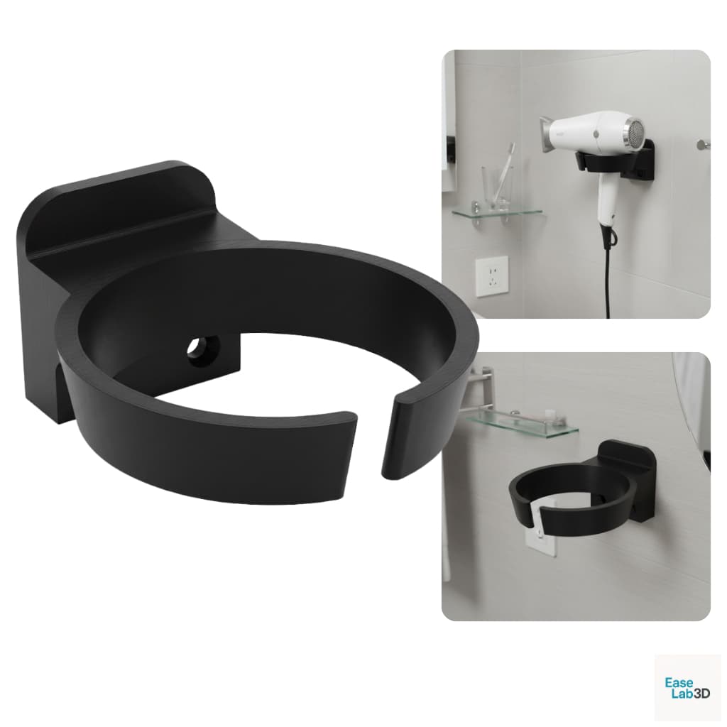 Suporte de Parede para Secador de Cabelo Universal – Plástico Maciço + Parafusos