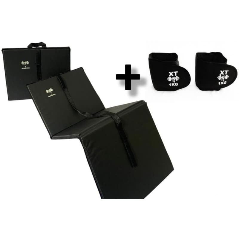 kit Colchonete Dobrável Maleta Fitness Academia + Par de Caneleira Musculação Fitness Tornozeleira Preto 1kg D50