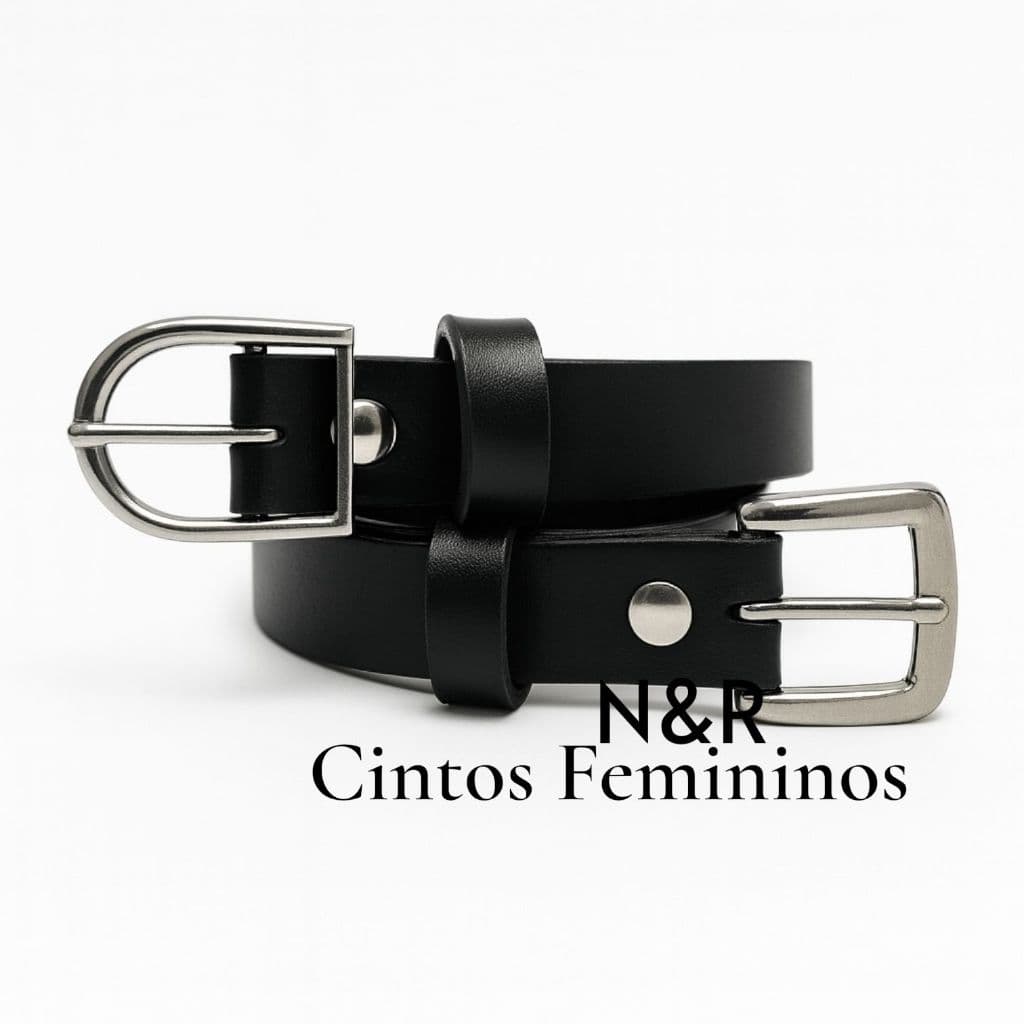 Kit 2 Cintos Femininos Fino - Fivela Prata Moda blogueira - Modelo Yara Helena