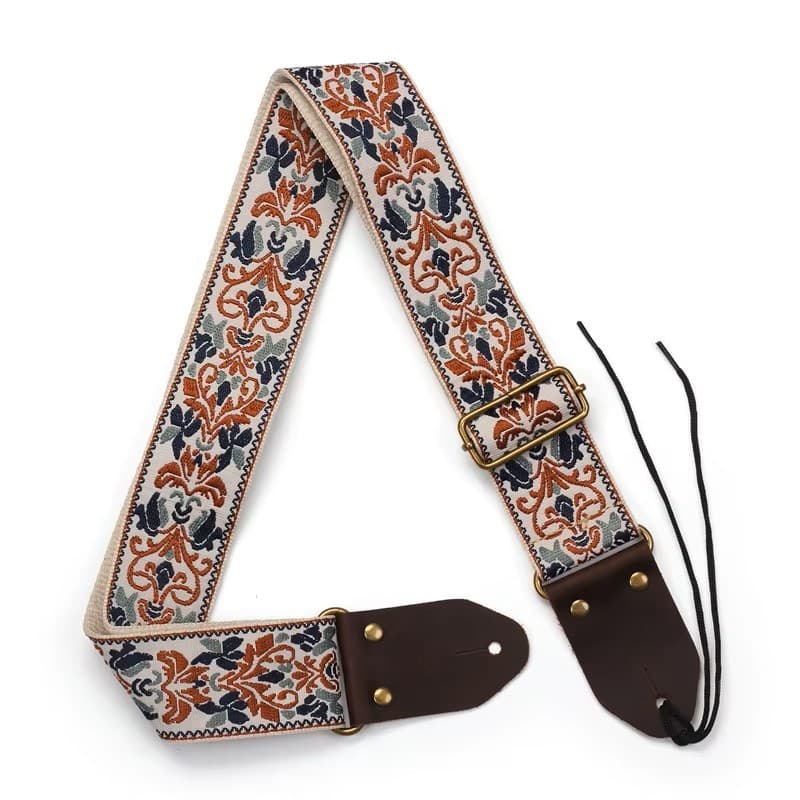 Alça de Guitarra Violão Baixo Correia Bordada Floral Vintage Ajustável Miwayer Algodão Couro