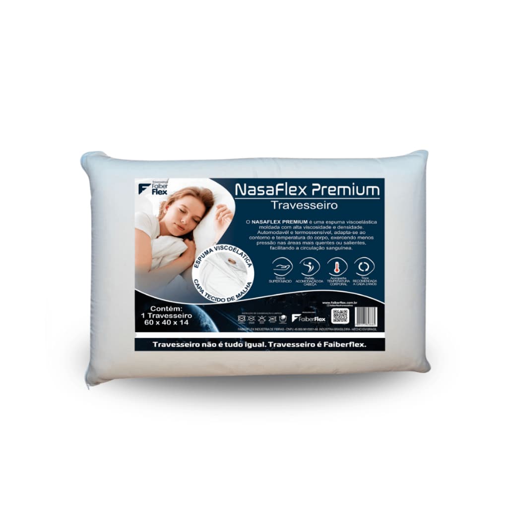 Travesseiro NASA Premium Alto Faiber Flex Espuma Viscoelástica Ortopédico Premium Toque Super Macio