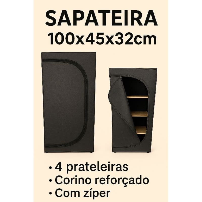 Sapateira Organizador com Zíper 4 Prateleiras Corino Reforçado | Guarda-Roupa Quarto Lavanderia
