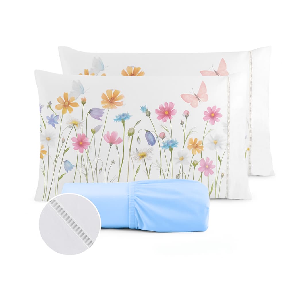 Jogo de Lençol Fronha Aquarela Estampada Micropercal 400 Fios Ponto Palito - Estampa Exclusiva