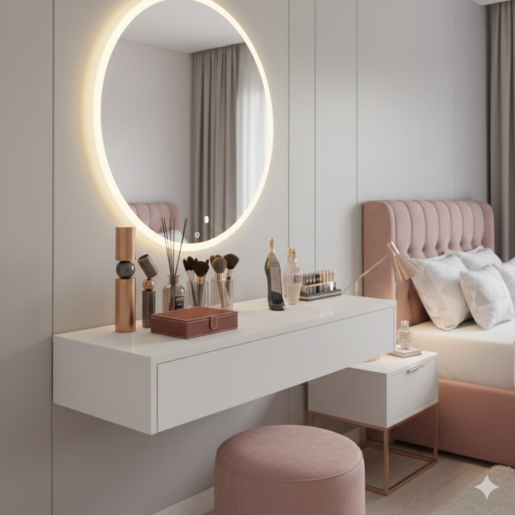Penteadeira Suspensa Com Gaveta Maquiagem Meninas Design Moderno Compacta E Funcional Cor Branco